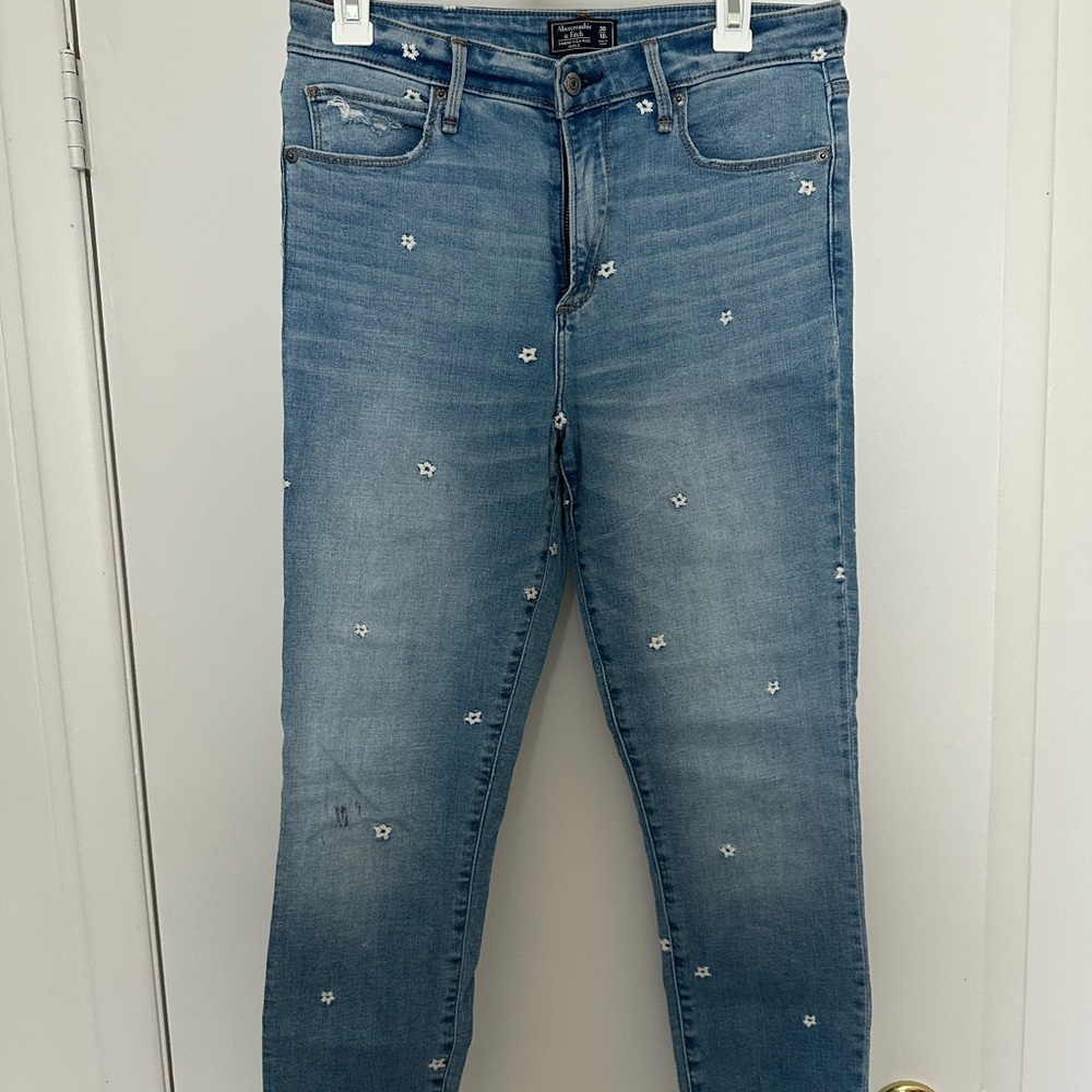 Embroidered Blue Jeans with Floral Design